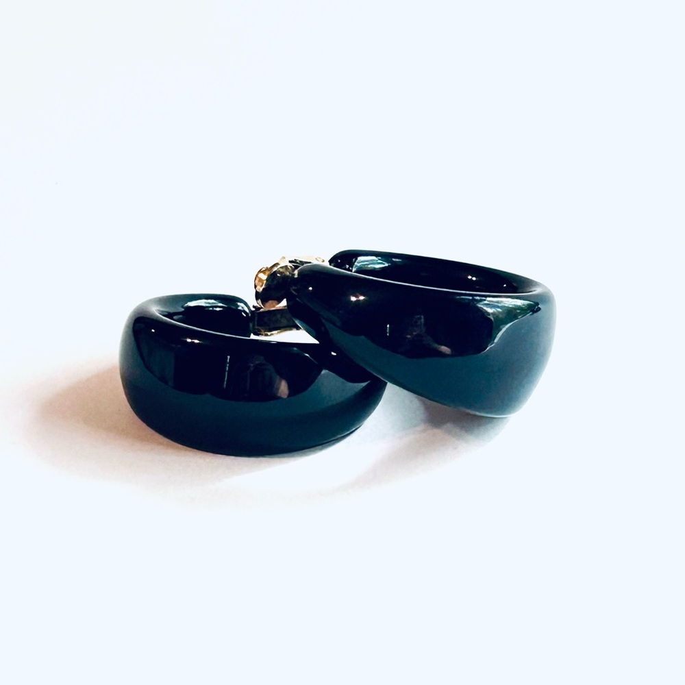 Trifari Black Chunky Hoop Clip-on Earrings
